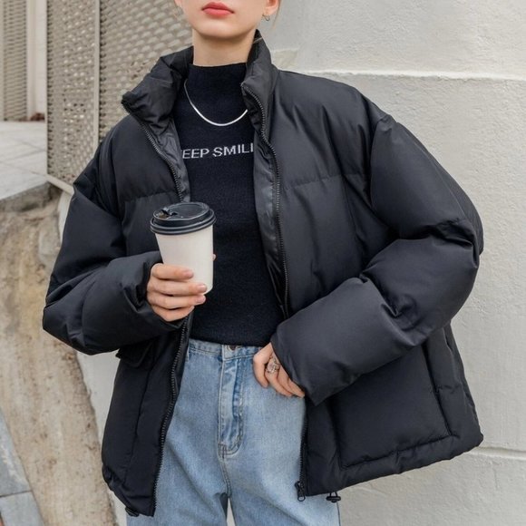 Contemporary Zip up Drawstring Hem Flap Pocket Puffer Coat Comfy fall winter - Picture 3 of 11